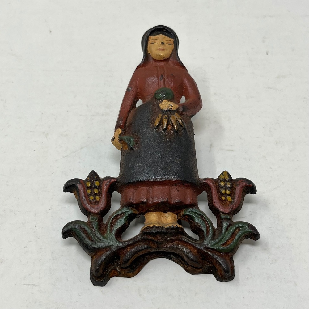Vintage Wilton Cast Iron Amish Woman Corn Note Paper Clip Wall Hanging Decor
